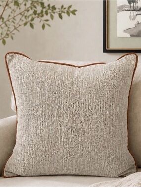 Magnolia Neutral Textured Pillow with Tan Piping